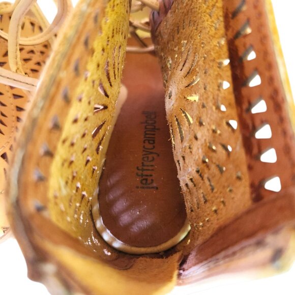 Jeffrey Campbell Rodillo Laser Cut Lace Up Open Toe Wedge Sandals Booties Size 7 - Picture 9 of 13